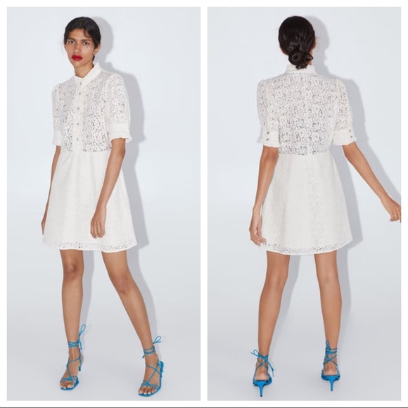 zara lace dress with jewel button